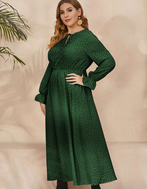 Load image into Gallery viewer, Honey Plus Size Ruffled Polka Dot Long Sleeve Midi Dress
