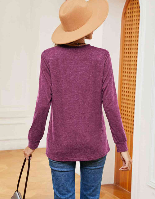Load image into Gallery viewer, Buttoned Notched Neck Long Sleeve Top

