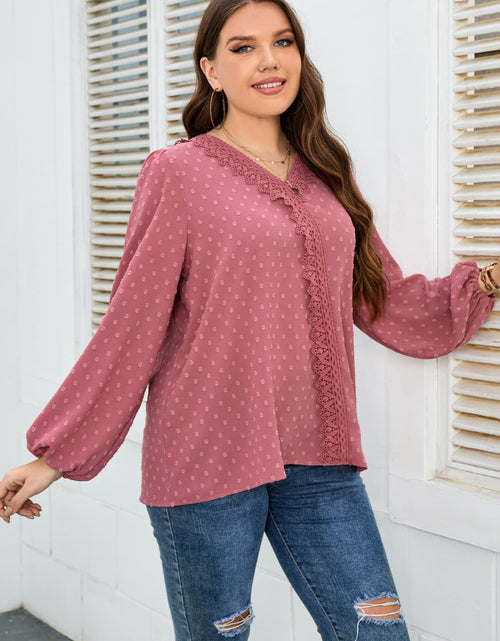 Load image into Gallery viewer, Honey Melo Apparel Plus Size Lace Trim V-Neck Balloon Sleeve Blouse
