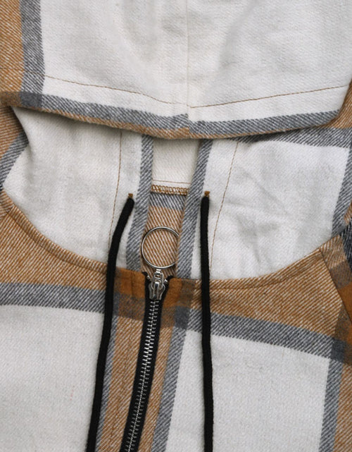 Load image into Gallery viewer, Drawstring Plaid Zip Up Long Sleeve Hooded Outerwear

