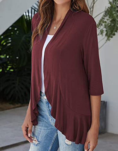 Load image into Gallery viewer, Open Front Ruffle Trim Cardigan
