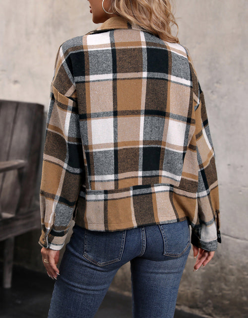Load image into Gallery viewer, Perfee Plaid Collared Neck Long Sleeve Jacket

