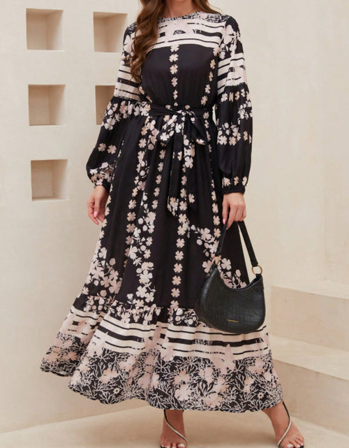 Load image into Gallery viewer, Printed Round Neck Long Sleeve Maxi Dress with Pockets
