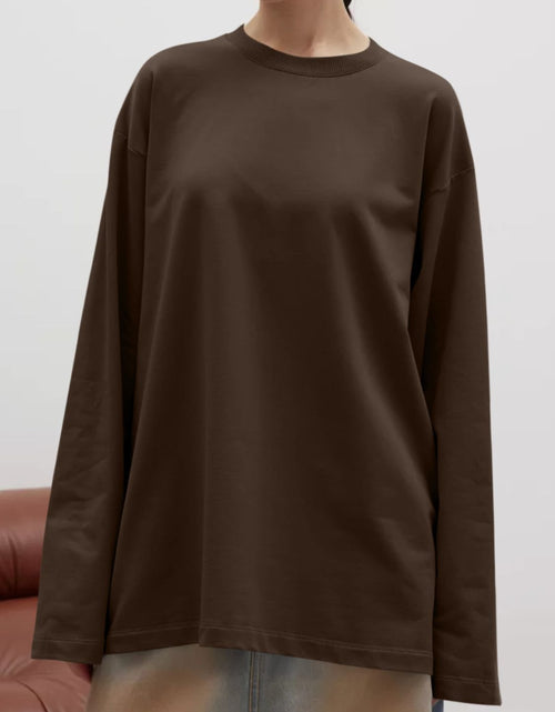 Load image into Gallery viewer, Round Neck Dropped Shoulder Long Sleeve T-Shirt

