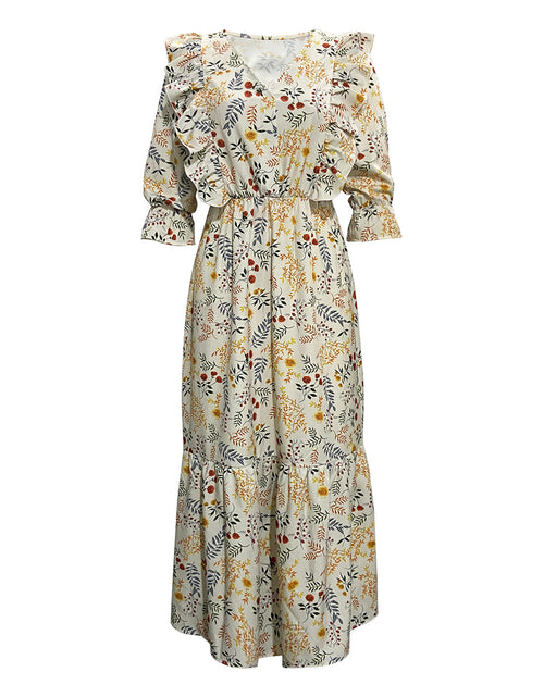 Load image into Gallery viewer, Floral Cutout Flounce Sleeve Dress
