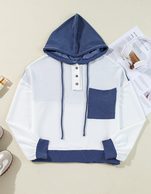 Load image into Gallery viewer, Corded Color Block Drawstring Hoodie
