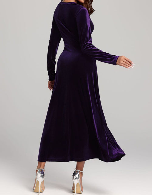 Load image into Gallery viewer, V-Neck Long Sleeve Velvet Dress
