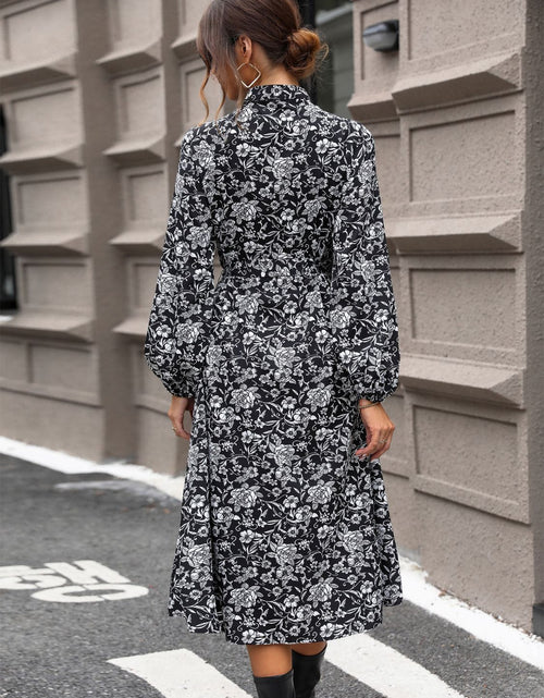Load image into Gallery viewer, Perfee Lace Detail Printed Long Sleeve Midi Dress
