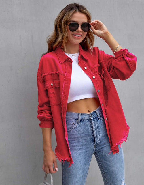 Load image into Gallery viewer, Distressed Drop Shoulder Denim Jacket

