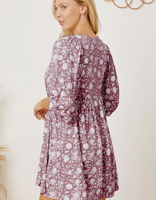 Load image into Gallery viewer, Floral Tie Neck Ruched Babydoll Dress

