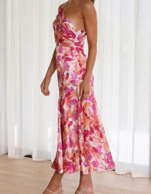Load image into Gallery viewer, Ruched Printed Single Shoulder Midi Dress
