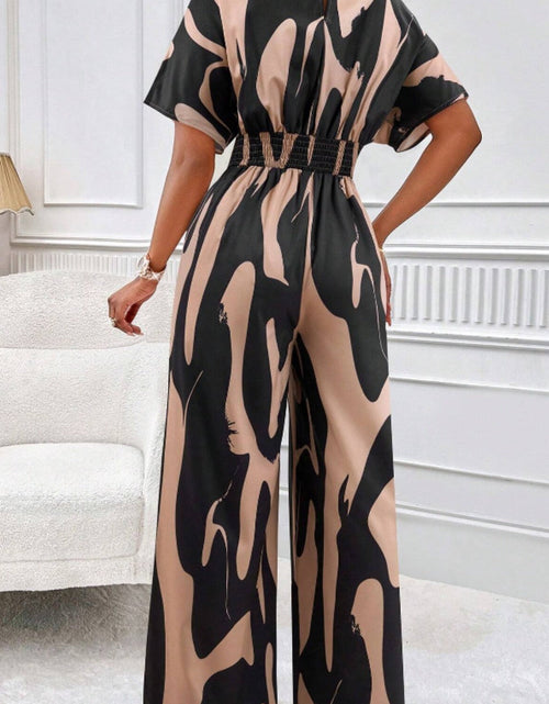 Load image into Gallery viewer, Printed V-Neck Short Sleeve Wide Leg Jumpsuit
