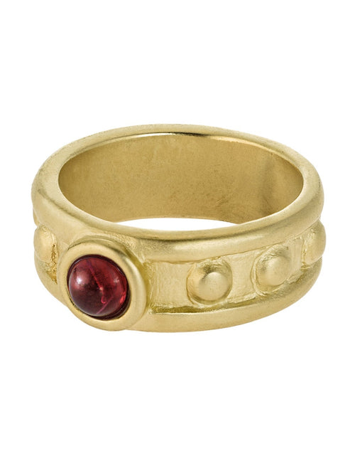 Load image into Gallery viewer, Vintage Ring 1970s Sapphire Cabocon Glass Ring 18k Brushed Gold September Birthstone #R3095 by PVD Vintage Jewelry
