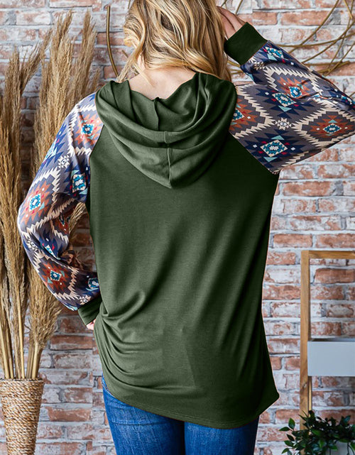 Load image into Gallery viewer, Heimish Full Size Half Button Printed Long Sleeve Hooded Top
