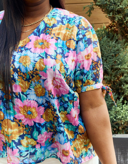 Load image into Gallery viewer, Petal Dew Full Size Floral V-Neck Tie Detail Blouse
