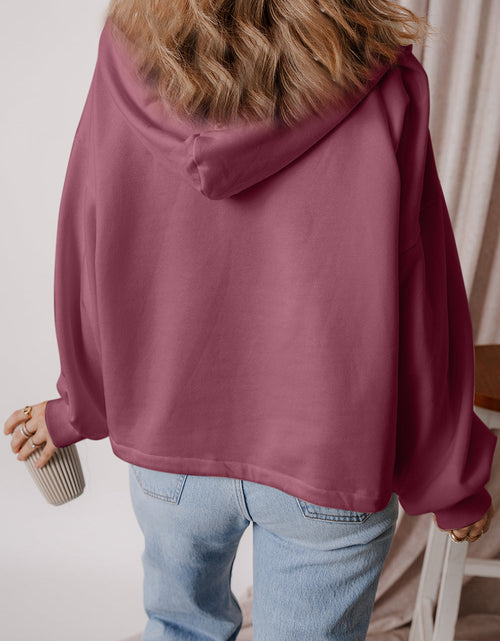 Load image into Gallery viewer, Pocketed Half Zip Dropped Shoulder Hoodie
