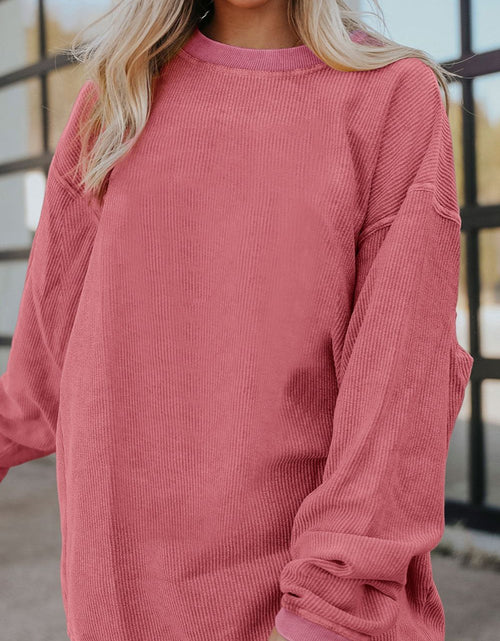 Load image into Gallery viewer, Ribbed Round Neck Drop Shoulder Sweatshirt
