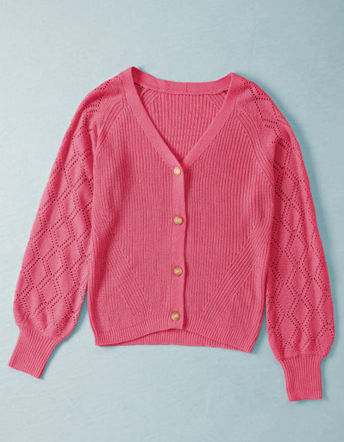 Load image into Gallery viewer, Openwork V-Neck Button Up Cardigan
