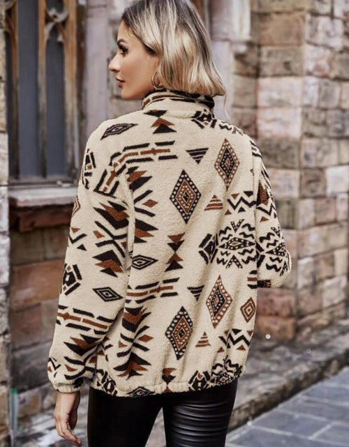 Load image into Gallery viewer, Geometric Zip Up Long Sleeve Outerwear
