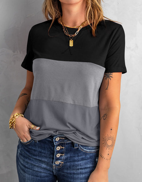 Load image into Gallery viewer, Color Block Side Slit Round Neck T-Shirt
