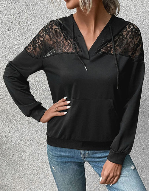 Load image into Gallery viewer, Perfee Lace Trim Dropped Shoulder Hoodie
