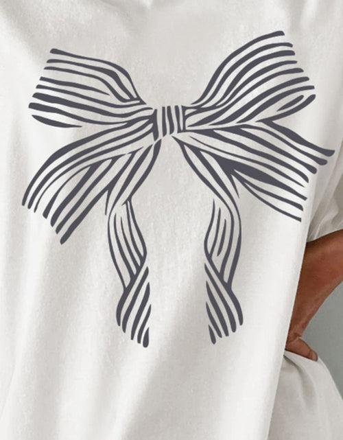 Load image into Gallery viewer, Bow Graphic Round Neck Short Sleeve T-Shirt
