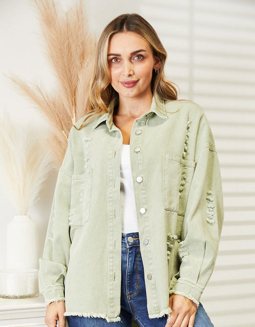 Load image into Gallery viewer, Distressed Raw Hem Denim Jacket
