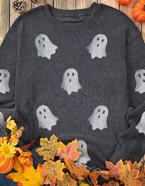 Load image into Gallery viewer, Glitter Ghost Round Neck Long Sleeve Sweatshirt
