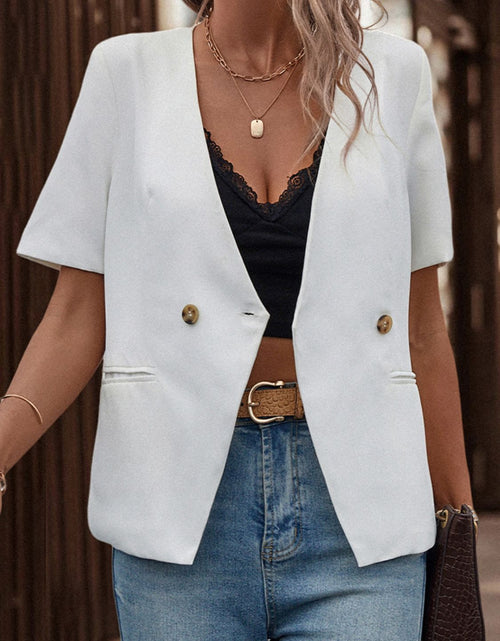 Load image into Gallery viewer, Shiny Two-Button Short Sleeve Pocket Blazer
