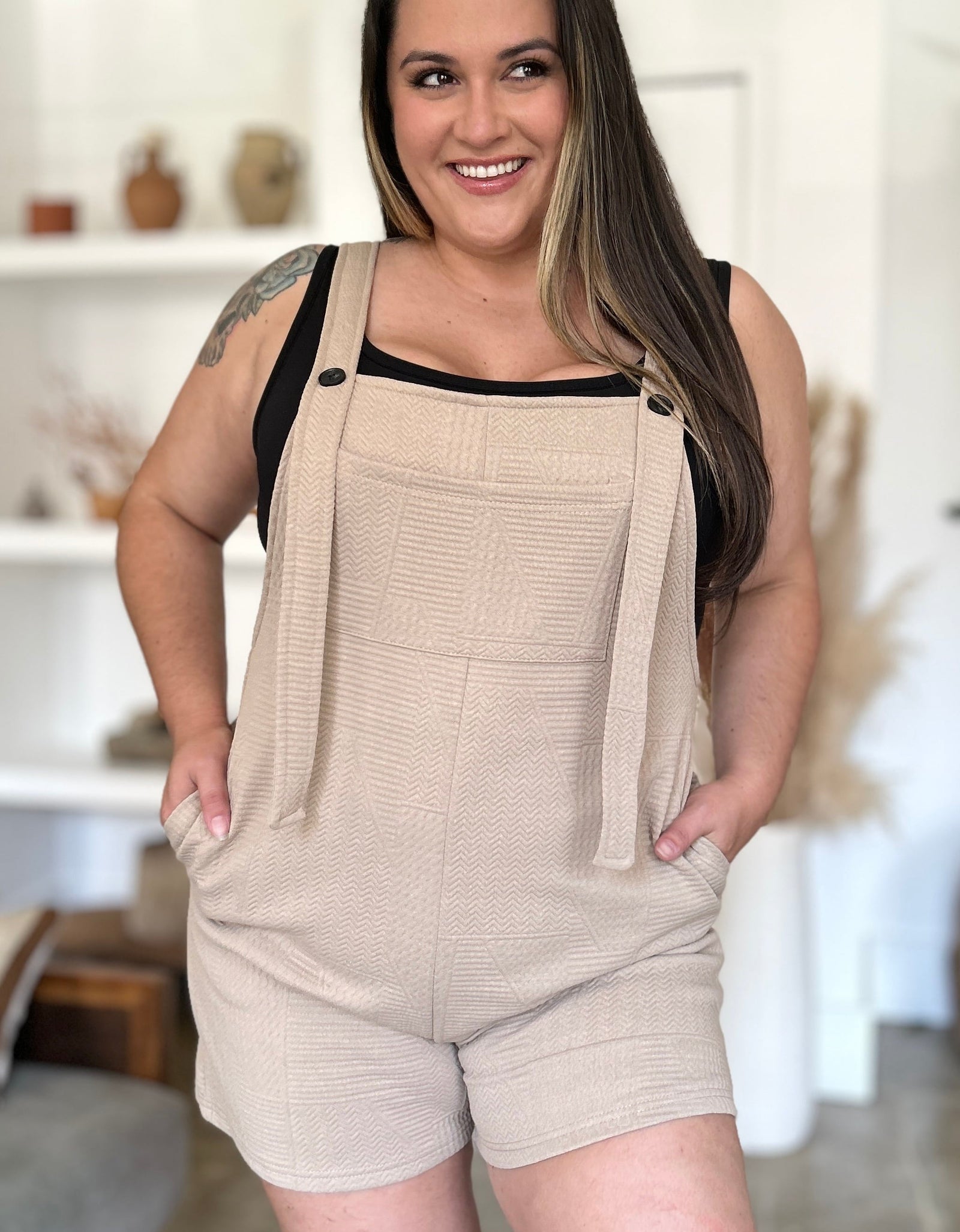 Double Take Full Size Texture Sleeveless Romper