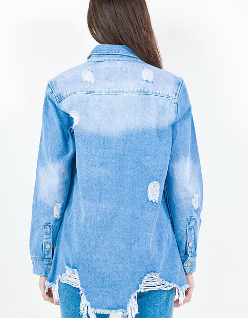 Load image into Gallery viewer, American Bazi Frayed Hem Distressed Denim Shirt Jacket
