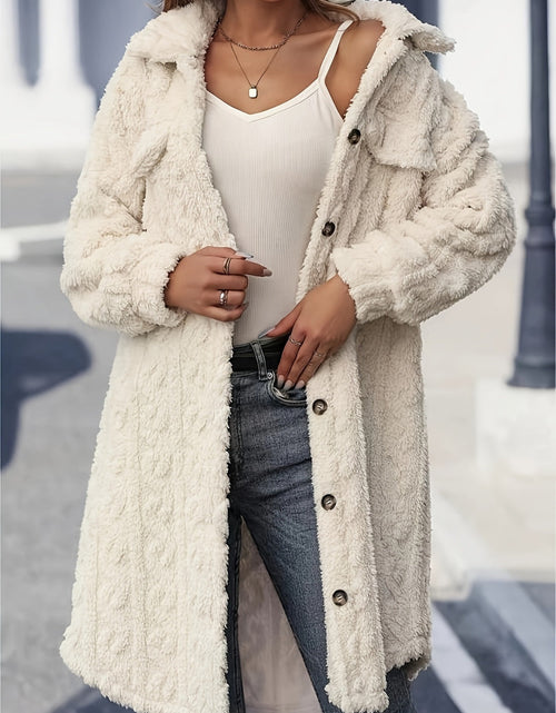 Load image into Gallery viewer, Fuzzy Button Up Long Sleeve Longline Coat

