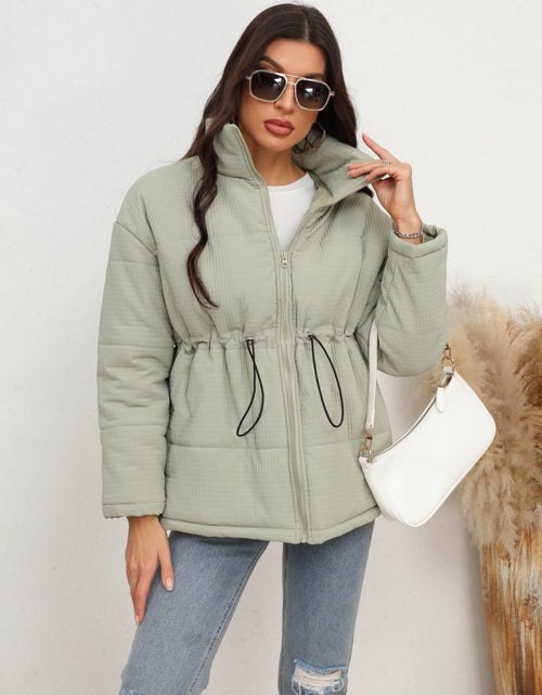 Load image into Gallery viewer, Drawstring Waist Zip-Up Puffer Jacket
