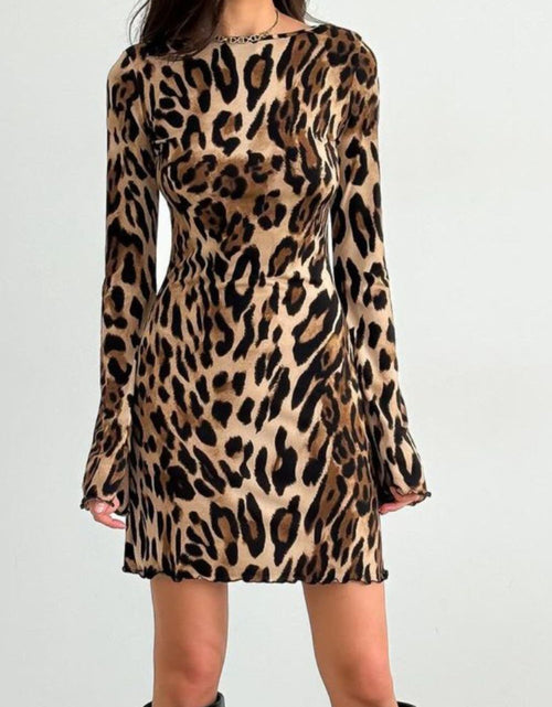 Load image into Gallery viewer, Leopard Backless Long Sleeve Mini Dress

