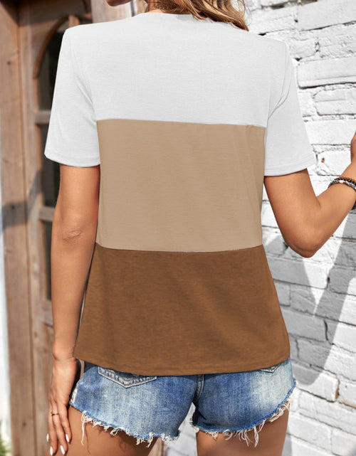 Load image into Gallery viewer, Color Block Round Neck Short Sleeve T-Shirt
