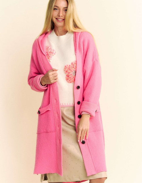 Load image into Gallery viewer, Davi &amp; Dani Side Slit Button Up Hooded Cardigan
