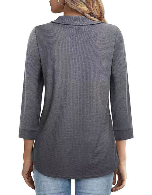 Load image into Gallery viewer, Half Zip Collared Neck Three-Quarter Sleeve T-Shirt
