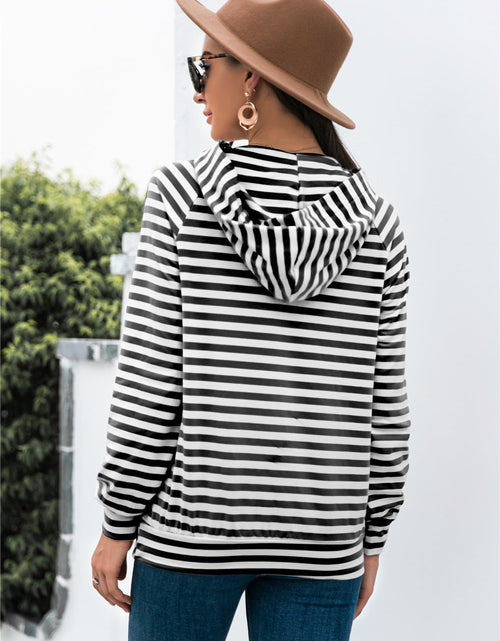 Load image into Gallery viewer, Horizontal Stripe Raglan Sleeve Hoodie
