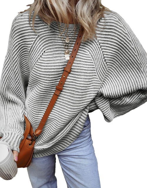 Load image into Gallery viewer, Textured Striped Round Neck Long Sleeve Top
