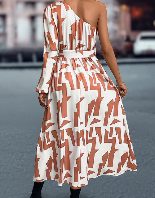 Load image into Gallery viewer, Printed One-Shoulder Tie Waist Dress

