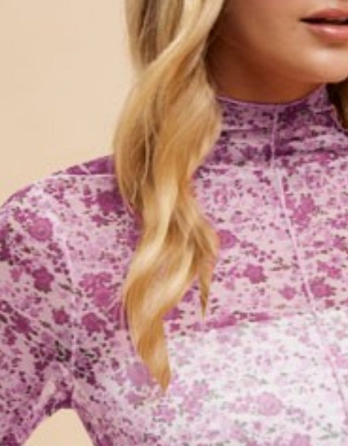 Load image into Gallery viewer, Annie Wear Floral Lettuce Hem Sheer Mesh Top
