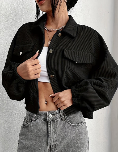 Load image into Gallery viewer, Collared Neck Dropped Shoulder Jacket
