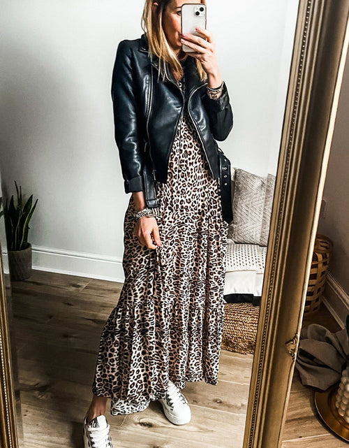Load image into Gallery viewer, Leopard Notched Long Sleeve Maxi Dress
