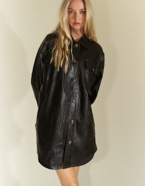 Load image into Gallery viewer, Davi &amp; Dani Faux Leather Button Up Jacket with Chest Pockets
