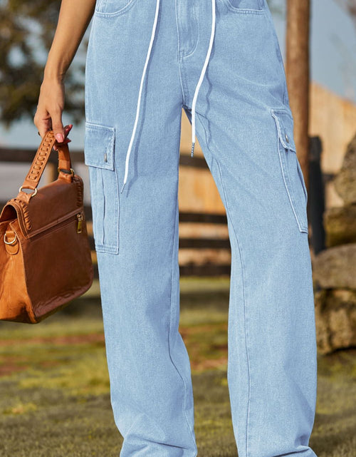 Load image into Gallery viewer, Loose Fit Drawstring Jeans with Pocket
