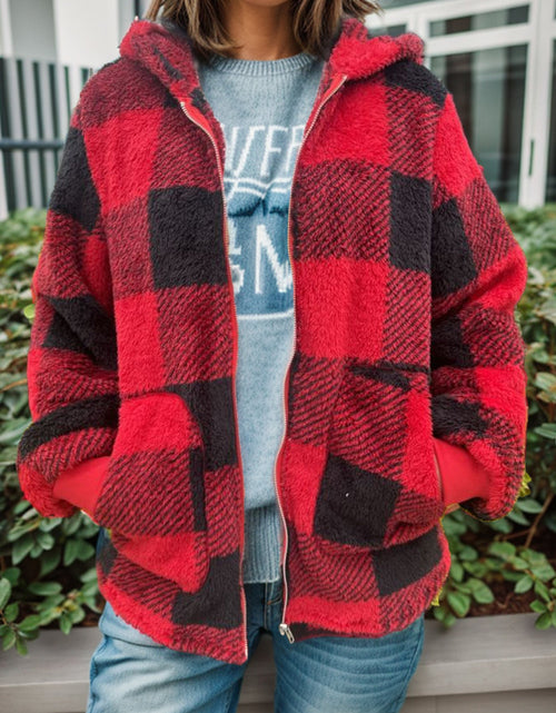 Load image into Gallery viewer, Double Take Full Size Plaid Long Sleeve Hooded Coat
