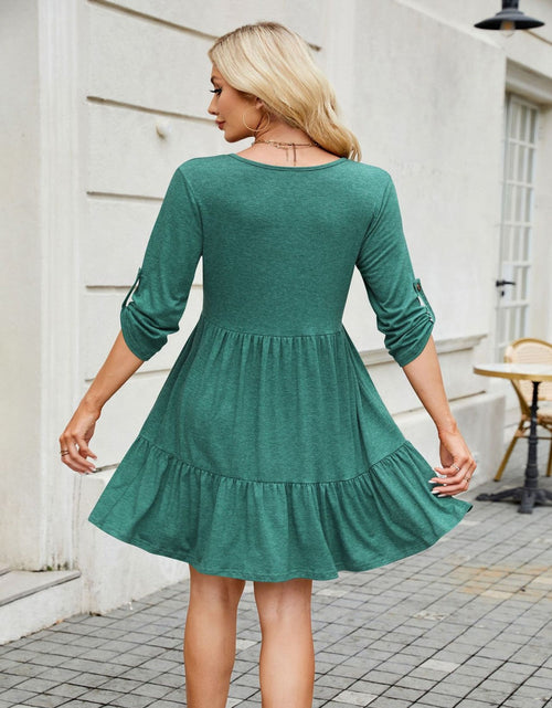 Load image into Gallery viewer, Tiered Ruched V-Neck Mini Dress
