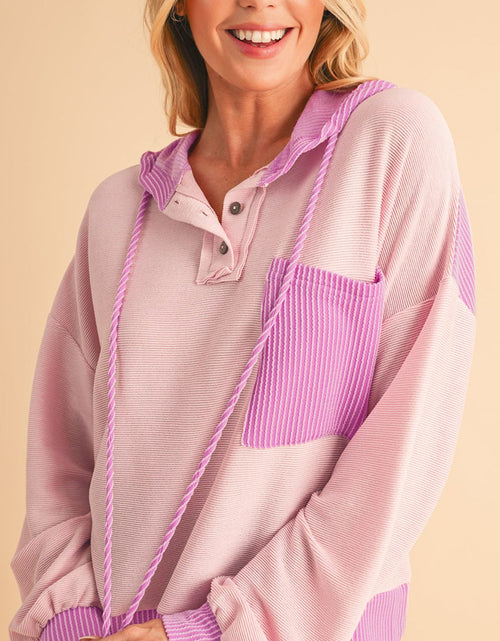 Load image into Gallery viewer, Corded Color Block Drawstring Hoodie
