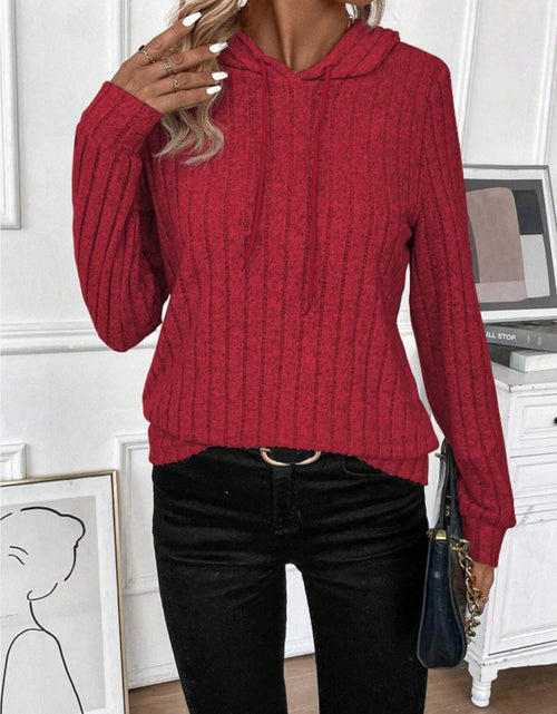 Load image into Gallery viewer, Drawstring Ribbed Long Sleeve Hoodie
