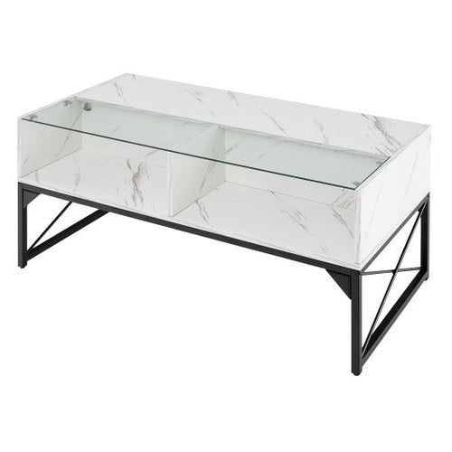 Load image into Gallery viewer, Center Table with Faux Marble and Tempered Glass Top-White
